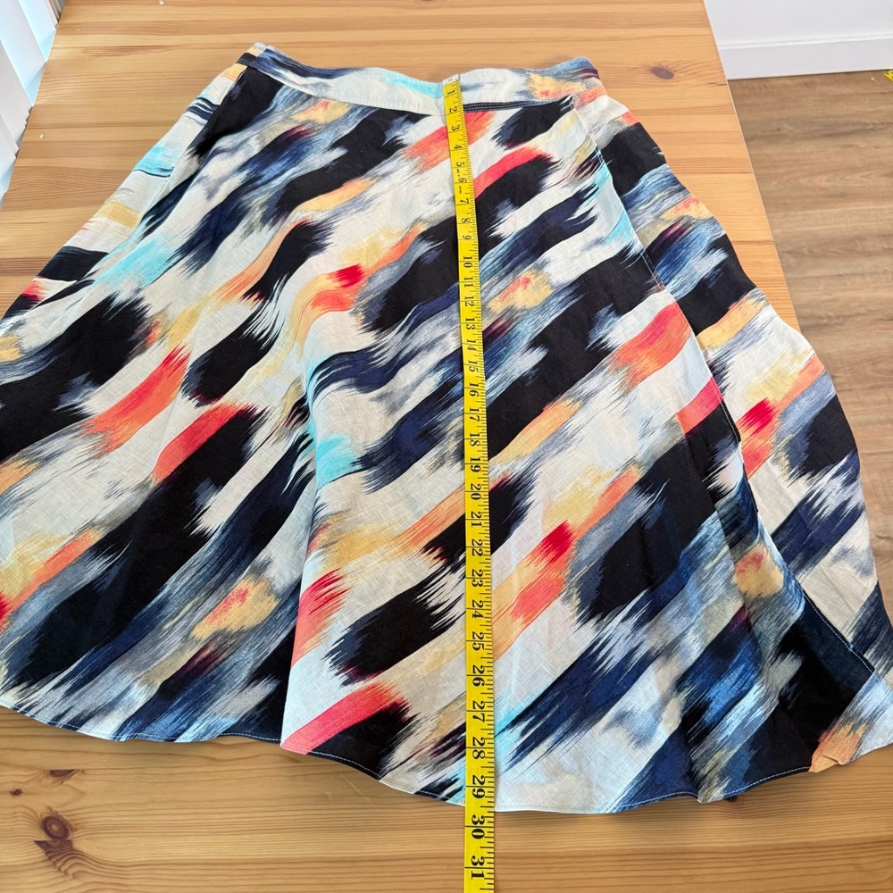 DKNY 100% Linen Paintbrush Strokes Midi Skirt Faux Wrap A Line Artsy 12 - Picture 6 of 10